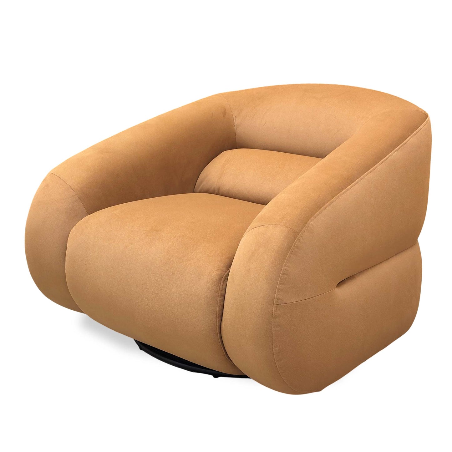 Side profile of the ‘Joey’ accent chair, emphasizing the sleek wrap-around backrest and uniform velvet upholstery.