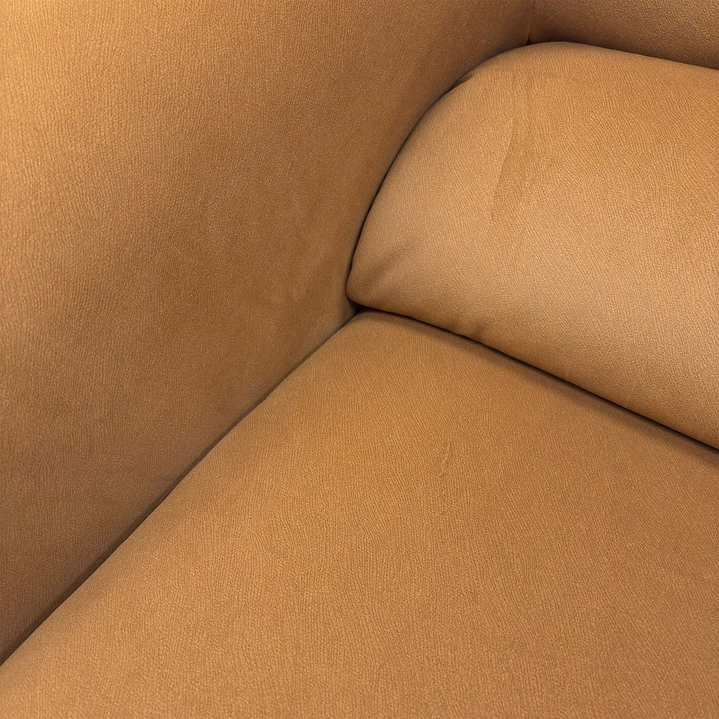 Close-up detail of the premium caramel velvet fabric, showing the soft texture, sheen, and high-quality seam stitching.