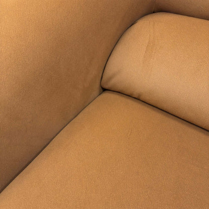 Close-up detail of the premium caramel velvet fabric, showing the soft texture, sheen, and high-quality seam stitching.