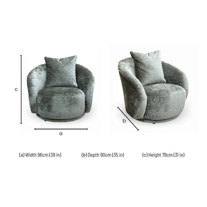 Dimensions for the ‘Jasper’ Moss Green Chenille Fabric Accent Chair.