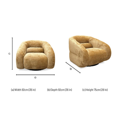 Dimensions for the ‘James’ Mustard Chenille Fabric Swivel Accent Chair.