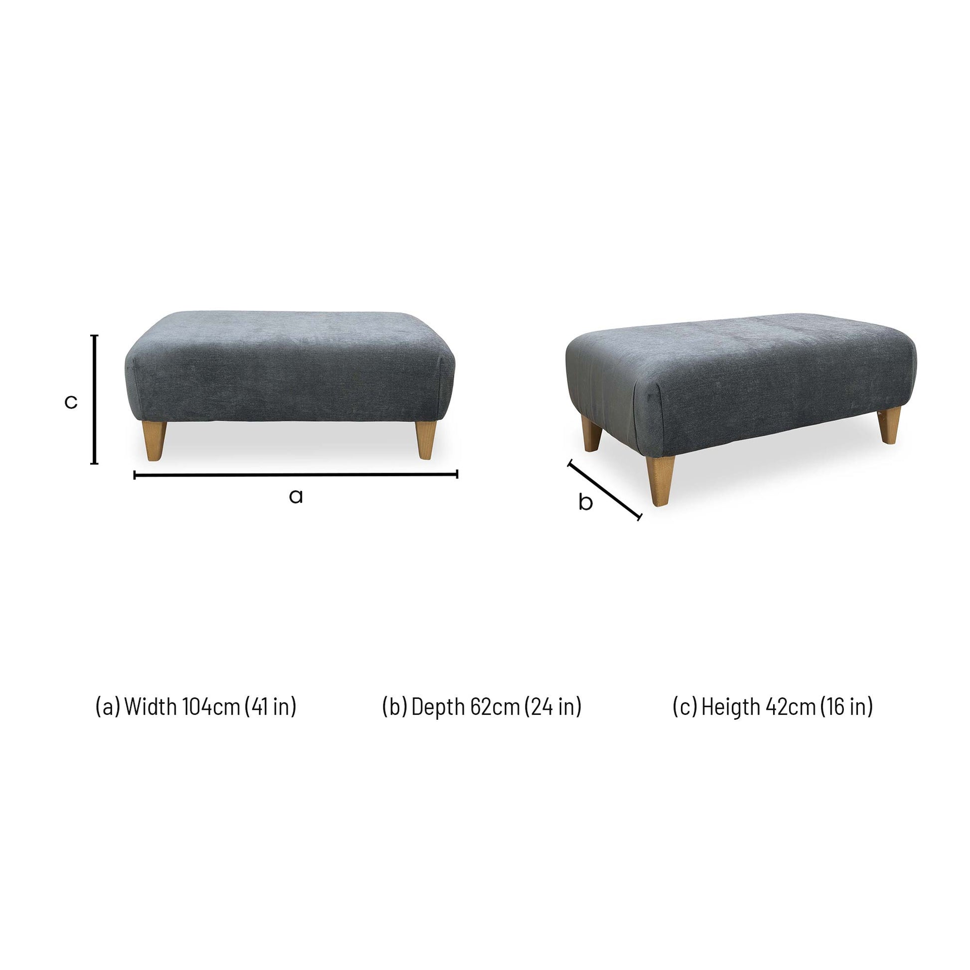Dimensions for the Furniture Village ‘Soho’ Garda Carbon Dark Grey Footstool.
