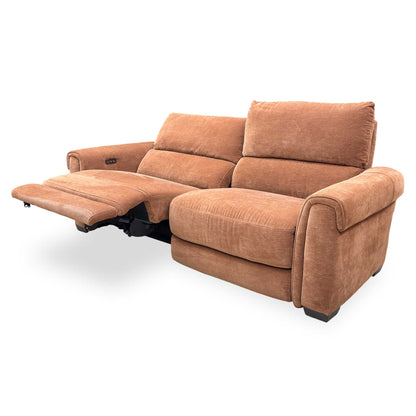 Side profile of the Nixon sofa with the power recliner fully extended to show the range of motion.
