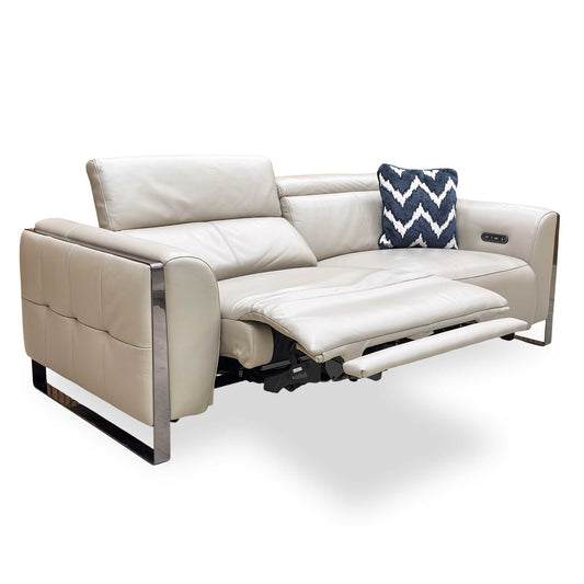 Full view of the Furniture Village ‘Gisella’ 3-seater power recliner sofa in premium Oyster leather.