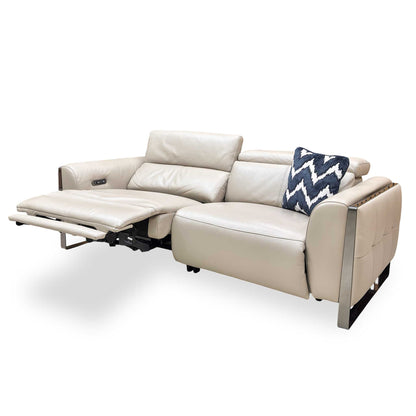 Side view of the Gisella leather sofa with seats fully reclined, showing the range of motion and comfort positions.