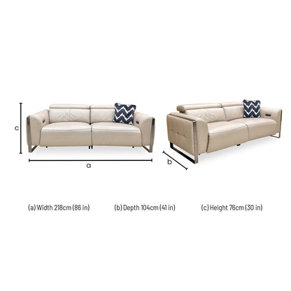 Dimensions for the Furniture Village ‘Gisella’ Cat-40:08 Oyster Leather 3 Seater Power Recliner Sofa.