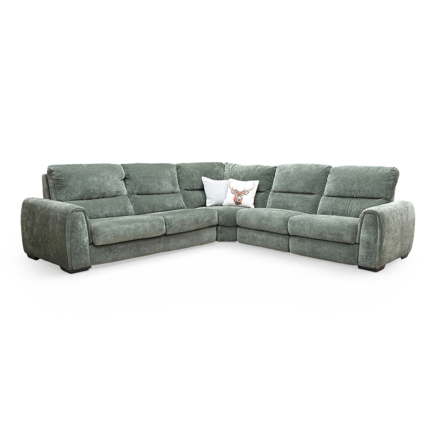 Front angle view showing the deep-filled sprung seat cushions and supportive backrests.