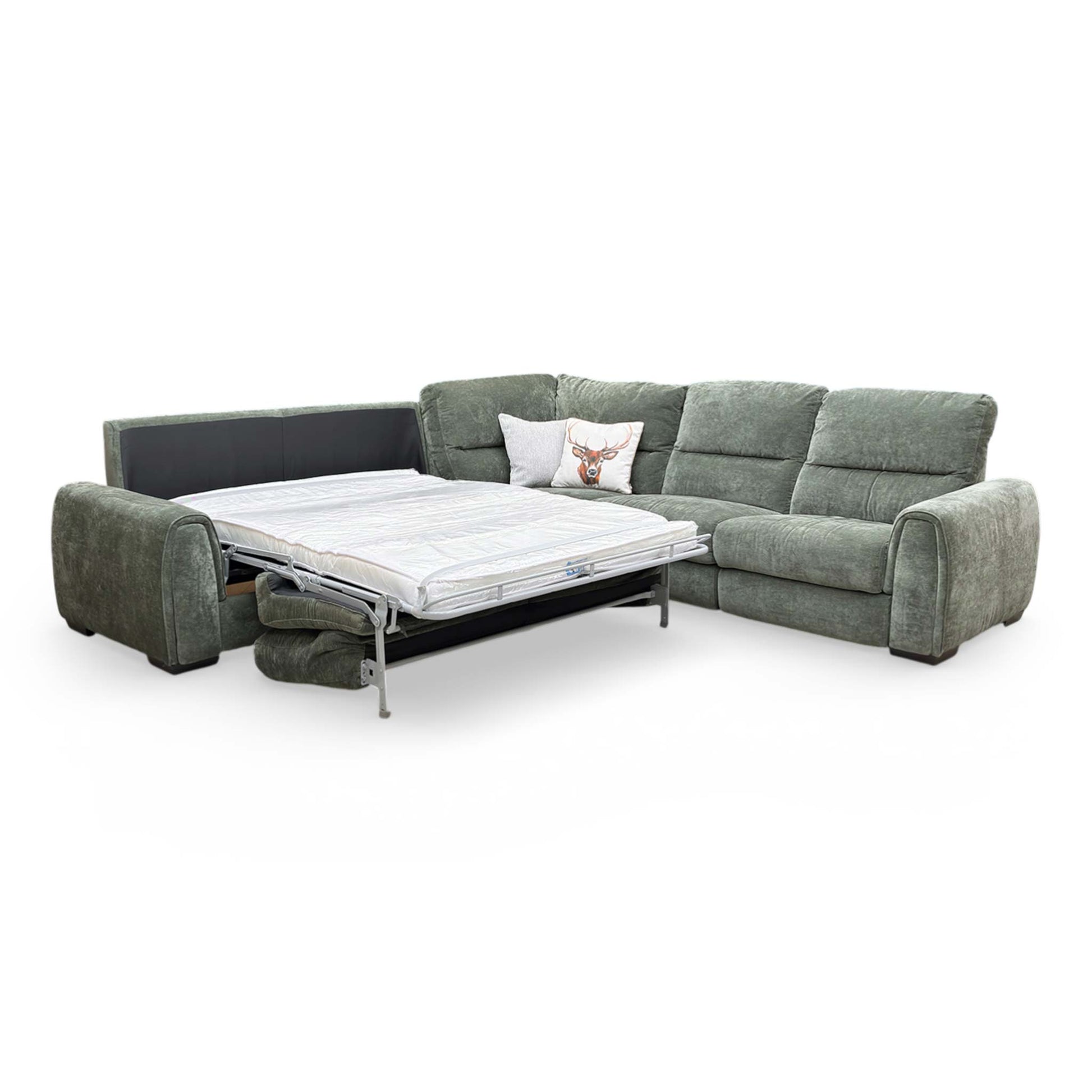 Flex Forest Green Corner Sofa Converted into a Double Sofa Bed with Foam Mattress