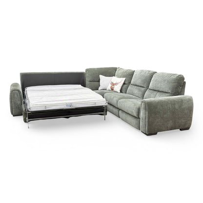 View of the sofa converted into a large double bed with a high-quality foam mattress.