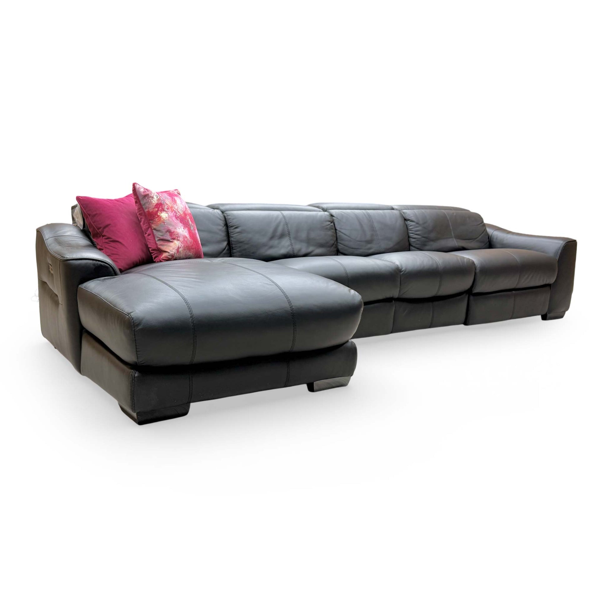 View of the sofa from a high angle, showcasing the deep seating area and the left-hand facing chaise configuration.