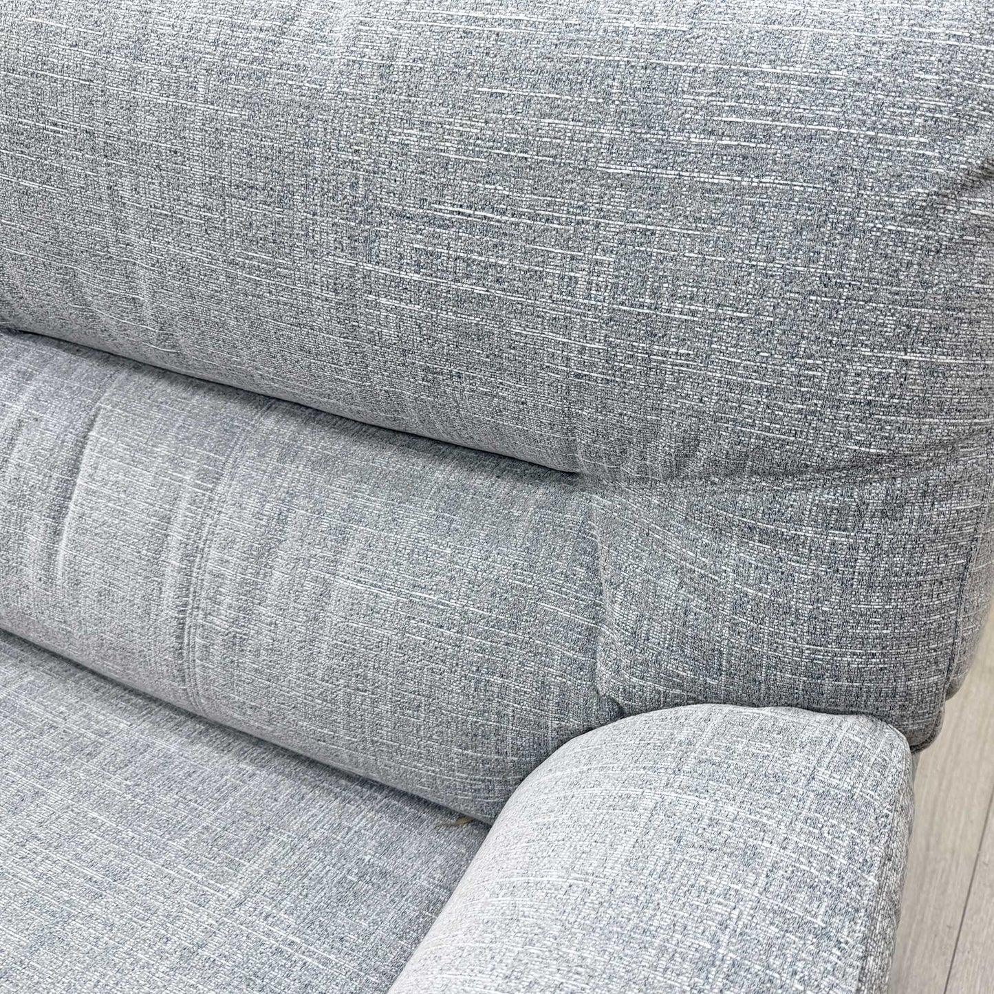 Close-up of the Beach Duck Egg upholstery fabric, highlighting the soft tactile weave and durable finish.