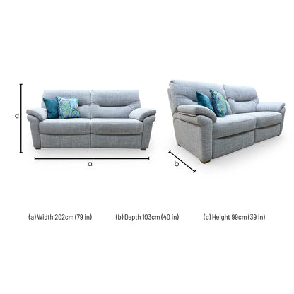 Dimensions for the G Plan ‘Seattle’ B932 Beach Duck Egg Fabric 3 Seater Sofa.