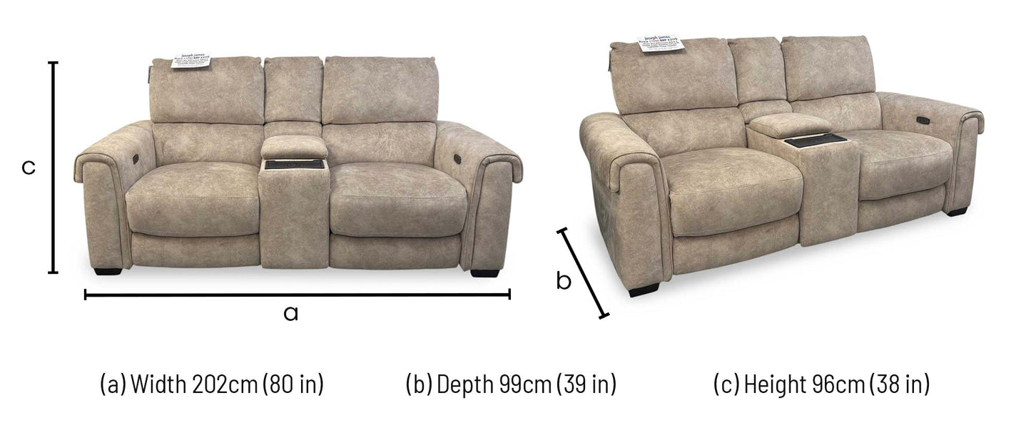 ‘Nixon’ Bfa-Bnn-R26 Cream Velvet 2 Seater Power Recliner Sofa with Cupholder Power Console