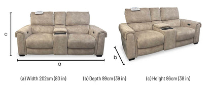 ‘Nixon’ Bfa-Bnn-R26 Cream Velvet 2 Seater Power Recliner Sofa with Cupholder Power Console