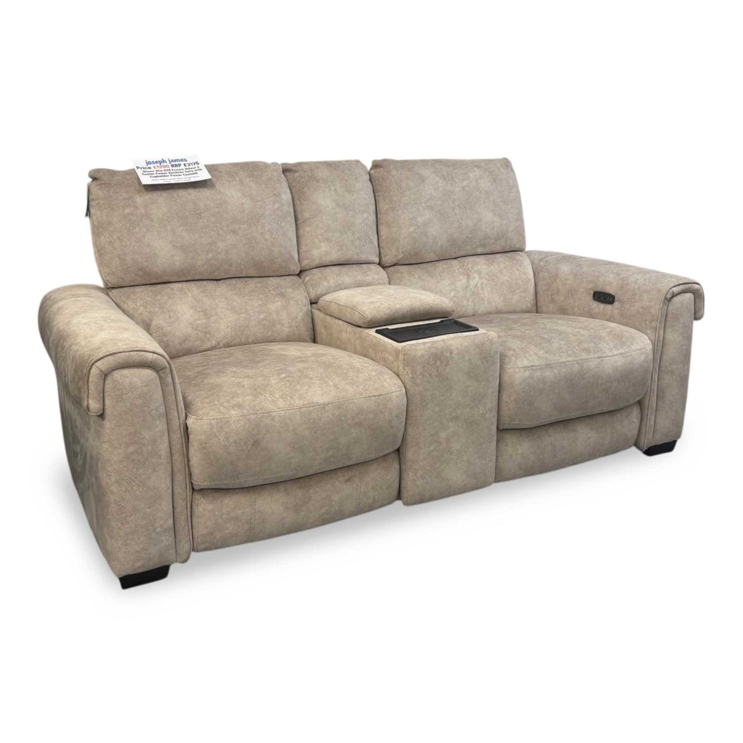 ‘Nixon’ Bfa-Bnn-R26 Cream Velvet 2 Seater Power Recliner Sofa with Cupholder Power Console