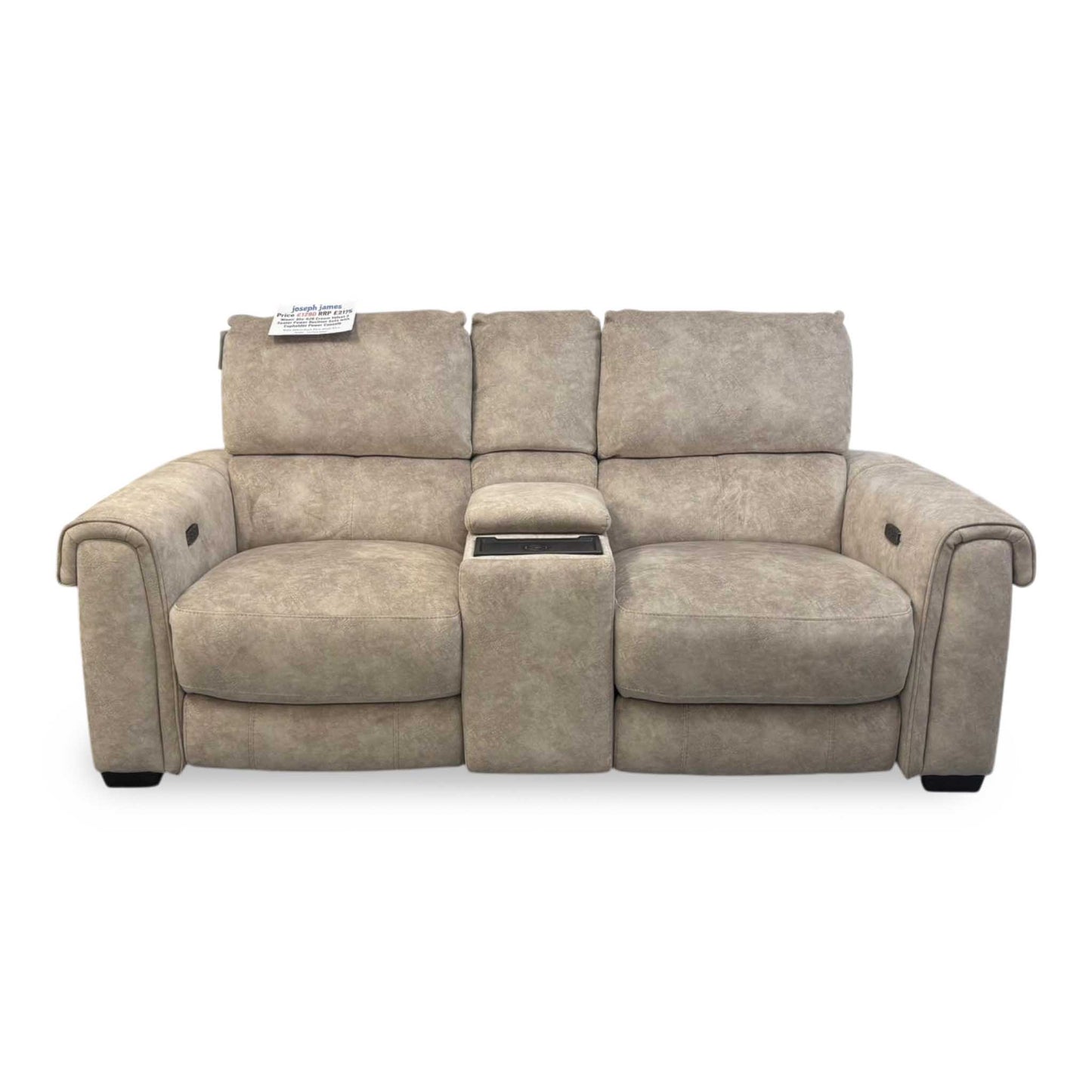‘Nixon’ Bfa-Bnn-R26 Cream Velvet 2 Seater Power Recliner Sofa with Cupholder Power Console