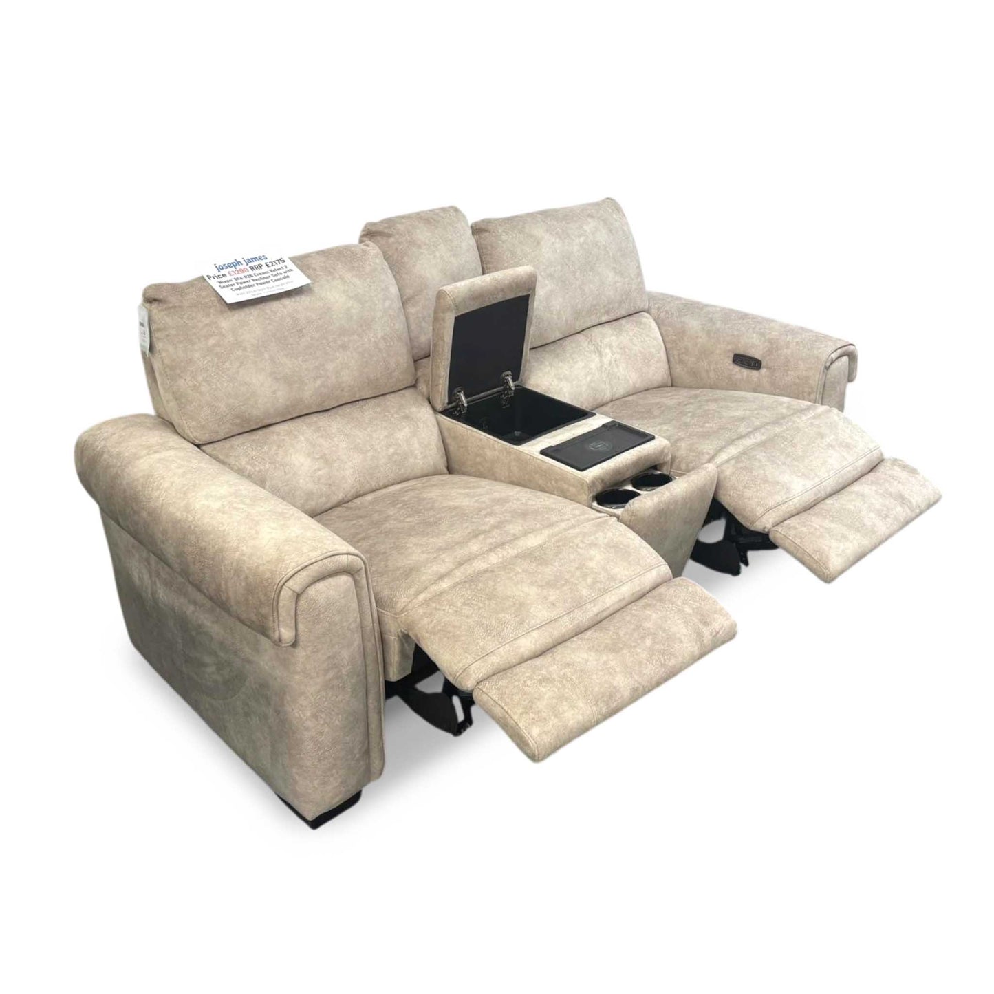 ‘Nixon’ Bfa-Bnn-R26 Cream Velvet 2 Seater Power Recliner Sofa with Cupholder Power Console