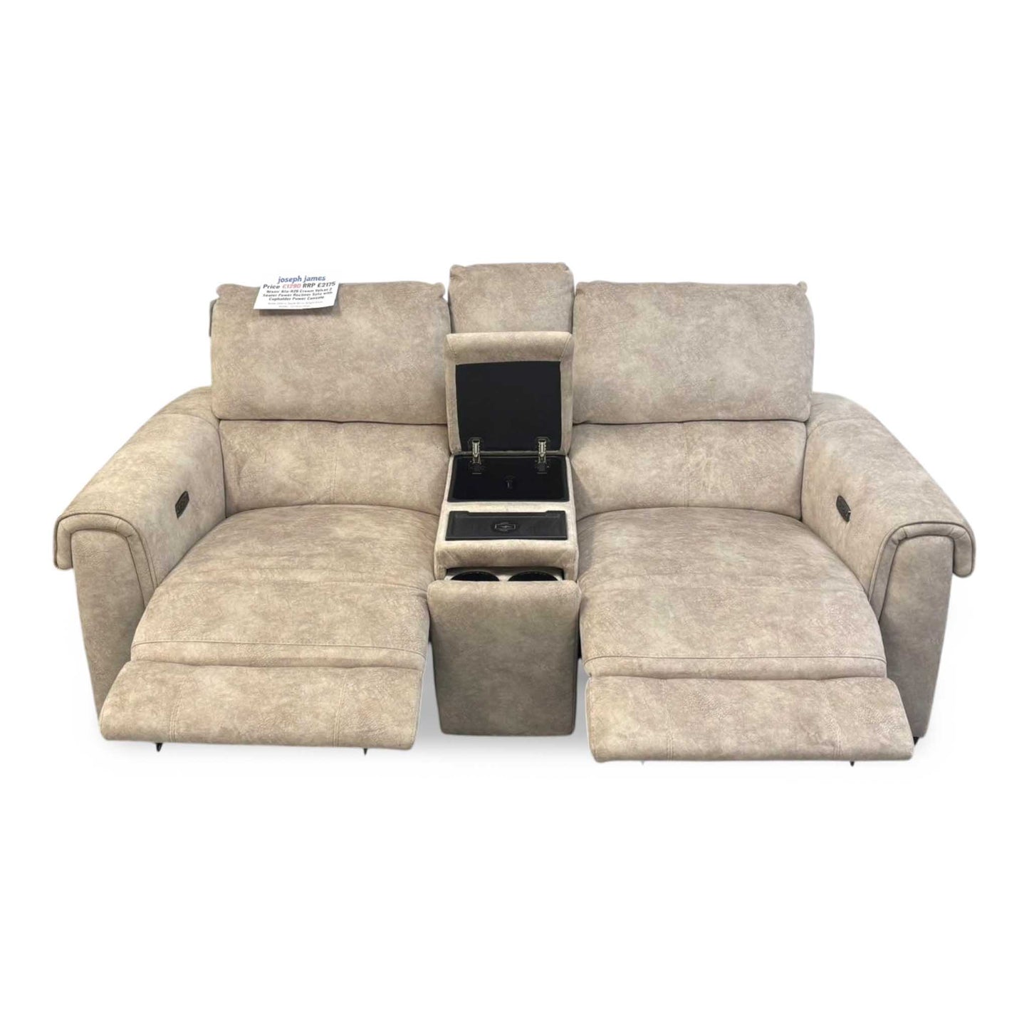 ‘Nixon’ Bfa-Bnn-R26 Cream Velvet 2 Seater Power Recliner Sofa with Cupholder Power Console
