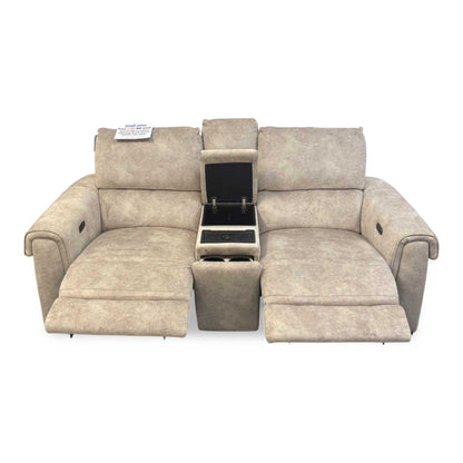 ‘Nixon’ Bfa-Bnn-R26 Cream Velvet 2 Seater Power Recliner Sofa with Cupholder Power Console