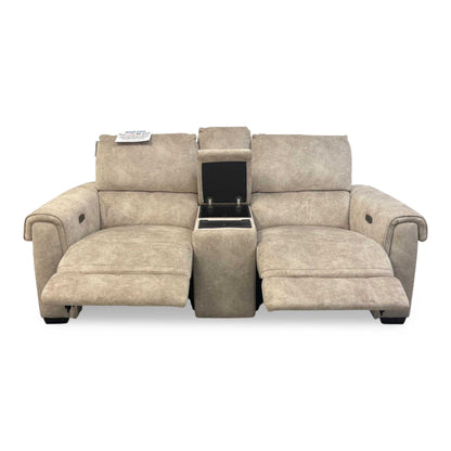 ‘Nixon’ Bfa-Bnn-R26 Cream Velvet 2 Seater Power Recliner Sofa with Cupholder Power Console