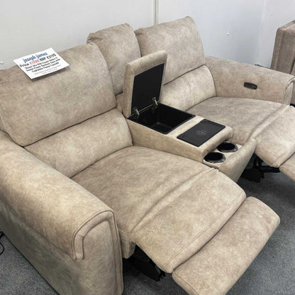 ‘Nixon’ Bfa-Bnn-R26 Cream Velvet 2 Seater Power Recliner Sofa with Cupholder Power Console