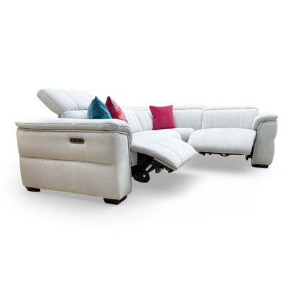 Side view of the ‘Inca’ sofa with the power recliner fully extended, showcasing the depth of comfort.