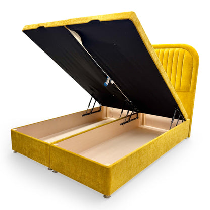 Detailed view of the floor-standing headboard’s clean-lined finish, adding a modern architectural feel to the bedroom.