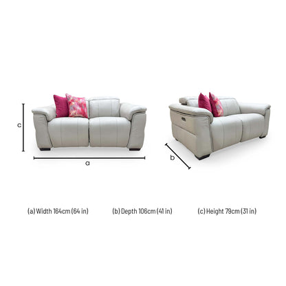 Dimensions for the Furniture Village ‘Inca’ Cat-60/23 Lead Grey Leather 2 Seater Power Recliner Sofa.
