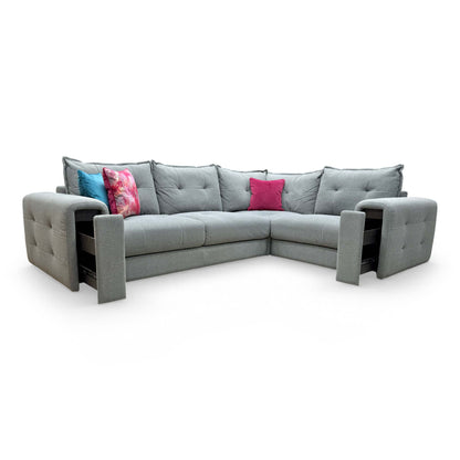 High-angle view of the seating area emphasizing the pocket-sprung cushions and luxurious lounge space.
