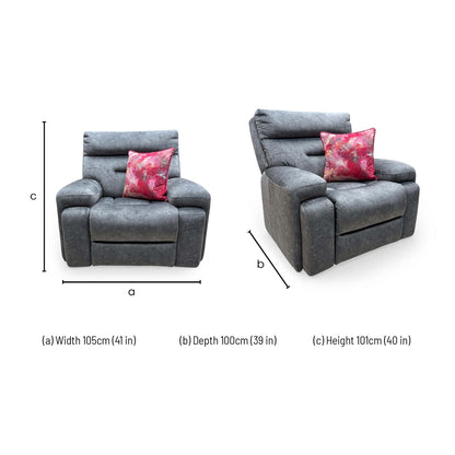 Dimensions for the Furniture Village ‘Cinemax’ Marble Dark Grey BE-0101 Velvet Chair.