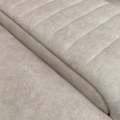 Close-up of the integrated wooden console and gold trim accents, emphasizing the high-end finish and functionality.