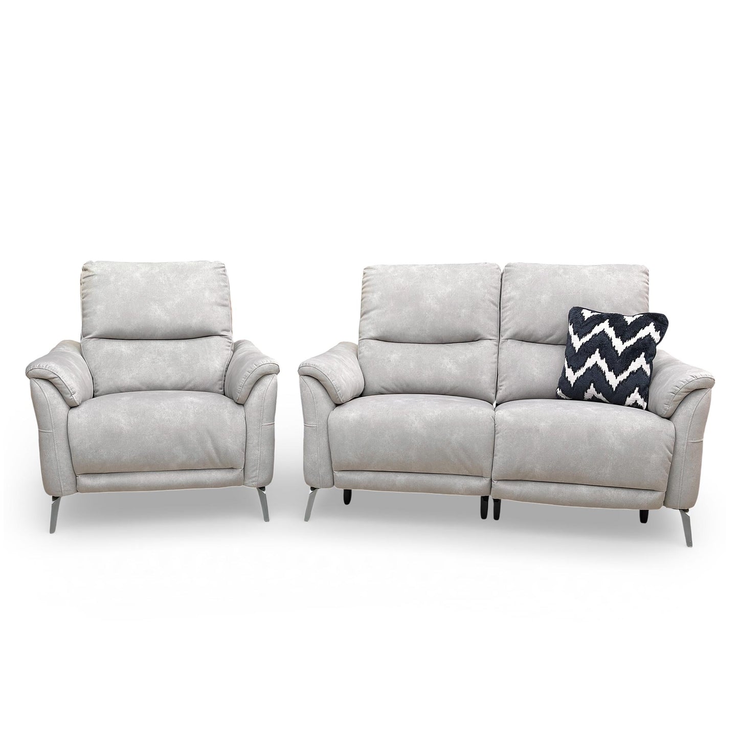 Front angle view showing the plush cushioning and supportive high-back design of the 2-seater recliner.