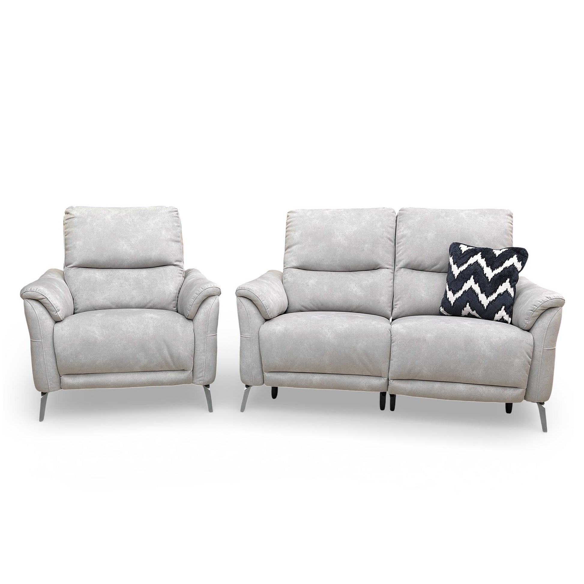 Front angle view showing the plush cushioning and supportive high-back design of the 2-seater recliner.