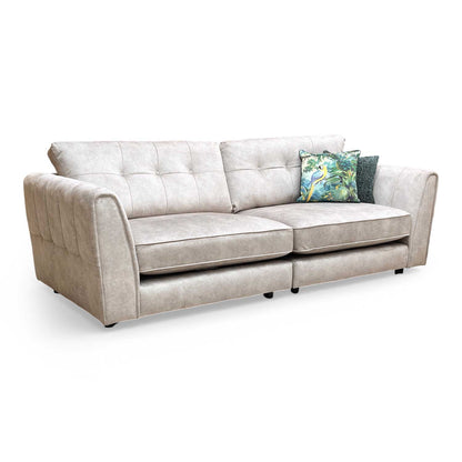 Full view of the Mariah ‘Ariana’ 4-seater split frame sofa in Dapple Cream velvet.