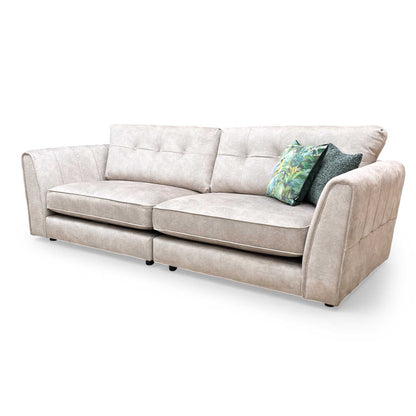 Side view of the Mariah ‘Ariana’ 4-seater split frame sofa in Dapple Cream velvet.