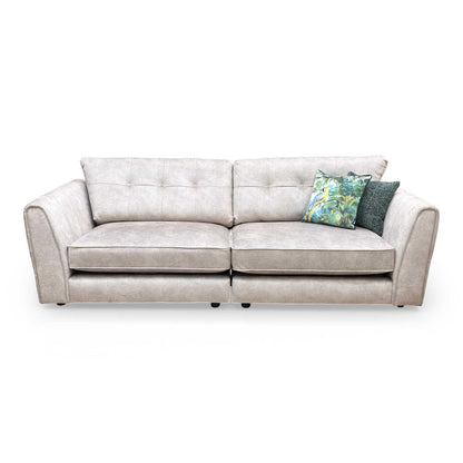 Front view of the Mariah ‘Ariana’ 4-seater split frame sofa in Dapple Cream velvet.