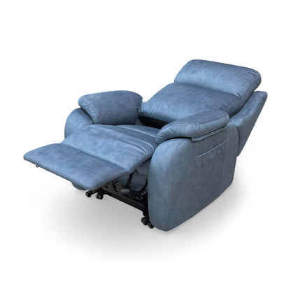 Side view of the G Plan Kingsbury chair fully reclined, showing the extended footrest and comfortable lounging angle.
