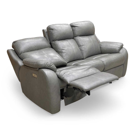 Full view of the G Plan ‘Kingsbury’ 3-seater power recliner sofa in premium dark grey leather.
