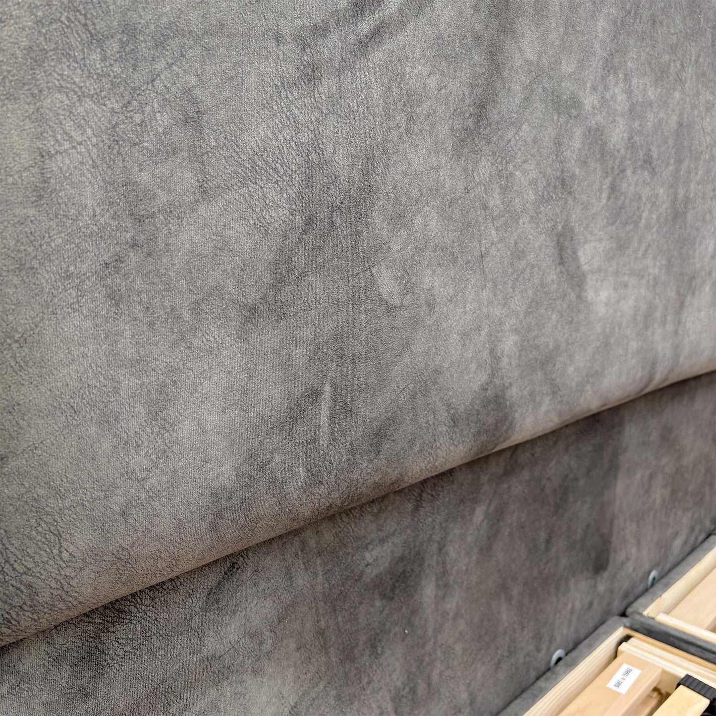 Detailed shot of the Dapple Mink Velvet fabric, showing the soft texture and luxurious button-tufted finish.