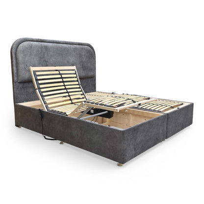 Side view of the ‘Warwick’ bed with the head and foot sections fully raised, showcasing the therapeutic adjustment range.