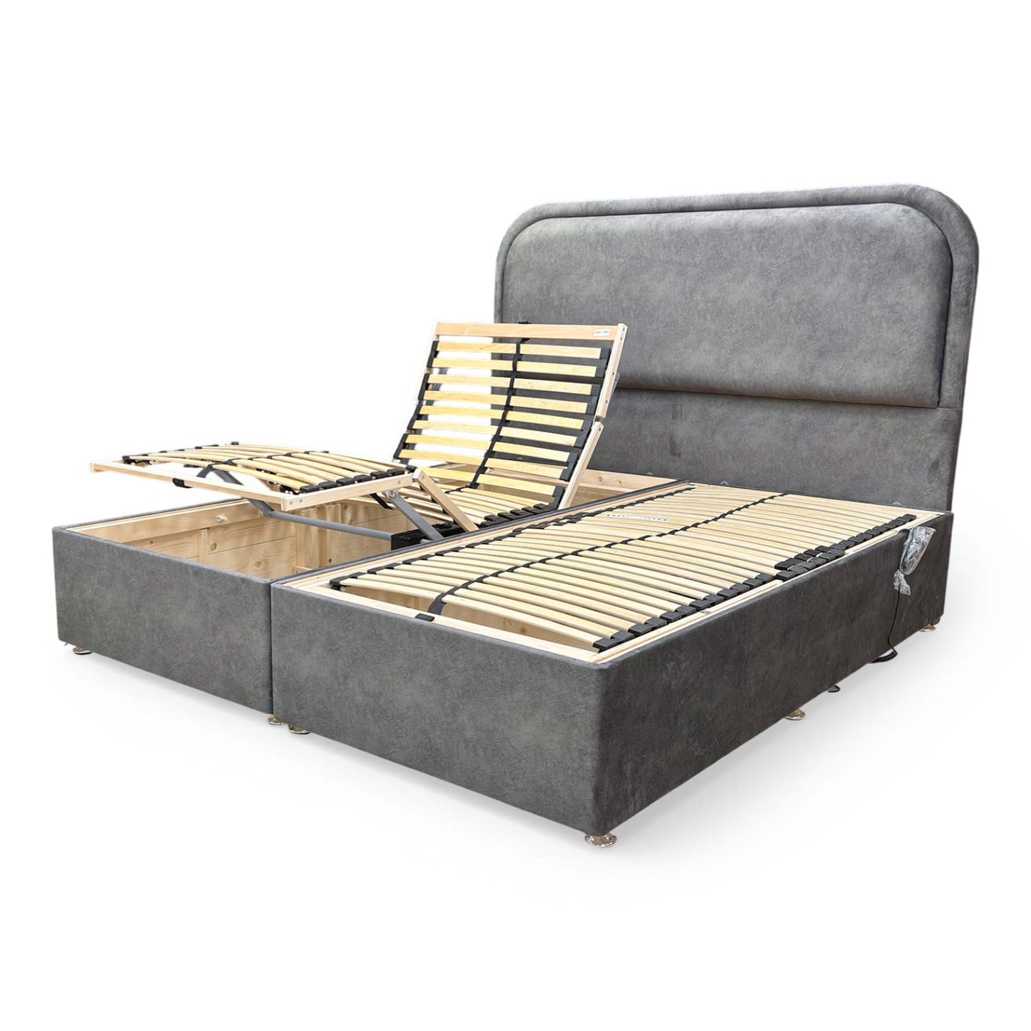 Side view of the ‘Warwick’ bed with the head and foot sections fully raised, showcasing the therapeutic adjustment range.