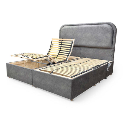Side view of the ‘Warwick’ bed with the head and foot sections fully raised, showcasing the therapeutic adjustment range.