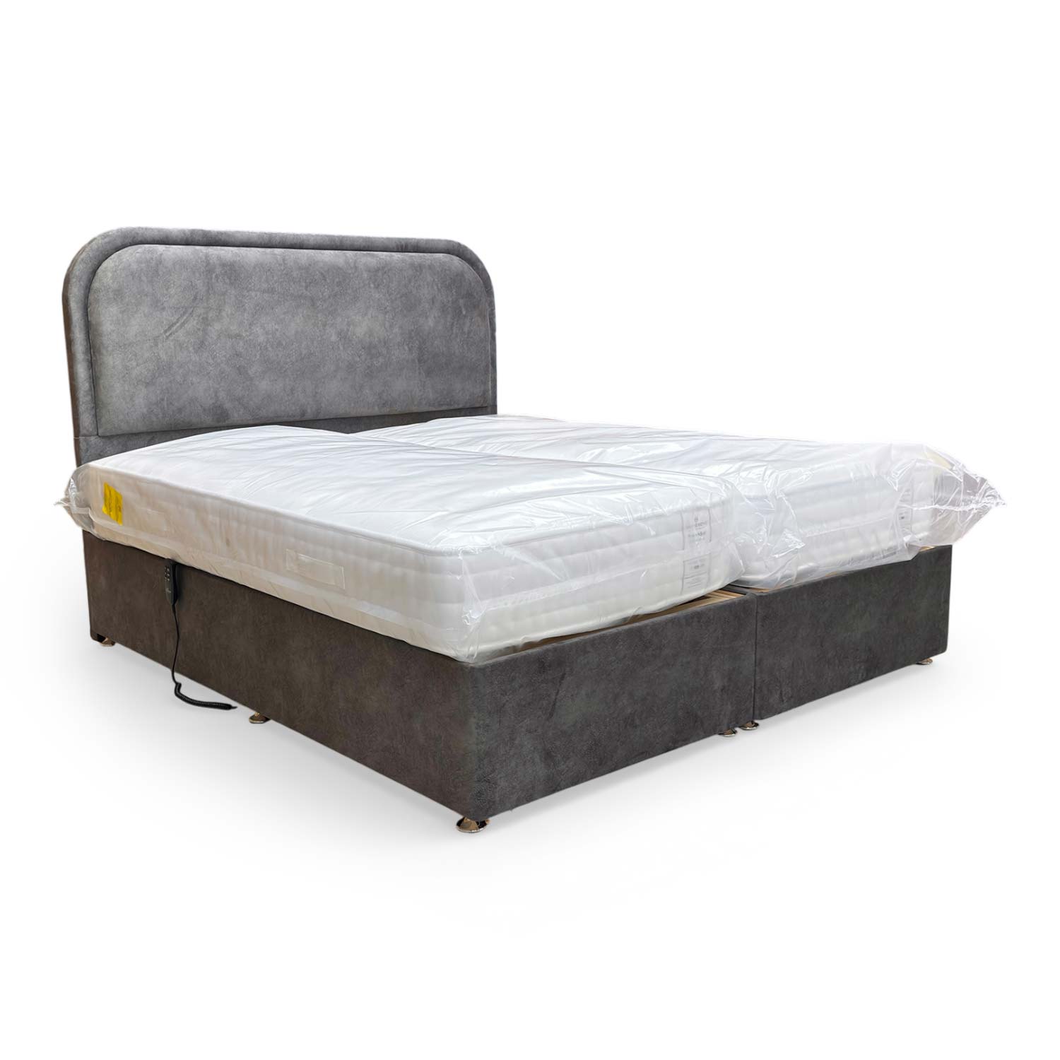 Side View of the base construction and mattress support, showing the heavy-duty electric reclining mechanism.