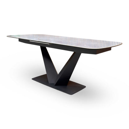 ‘Cupra' Grey Ceramic Top 180cm Large Pop Up Extending Dining Table with Charcoal Grey Faux Leather Cantilever Set of 4 Dining Chairs