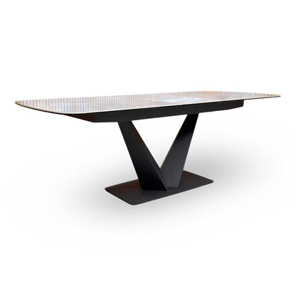 ‘Cupra' Grey Ceramic Top 180cm Large Pop Up Extending Dining Table with Charcoal Grey Faux Leather Cantilever Set of 4 Dining Chairs