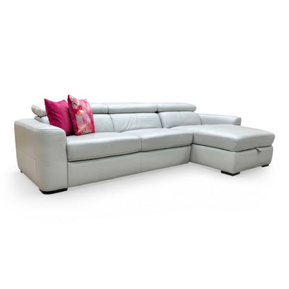 Front view of the World of Leather ‘Infinity’ NC-251E grey leather right hand facing corner chaise sofa.