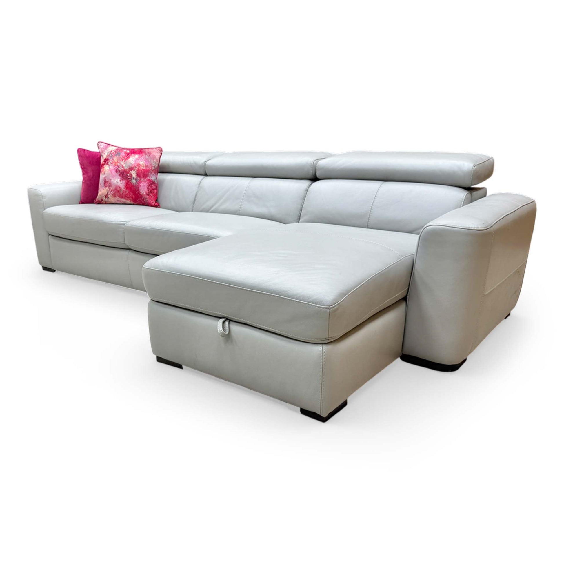 Side view of the World of Leather ‘Infinity’ NC-251E grey leather right hand facing corner chaise sofa.