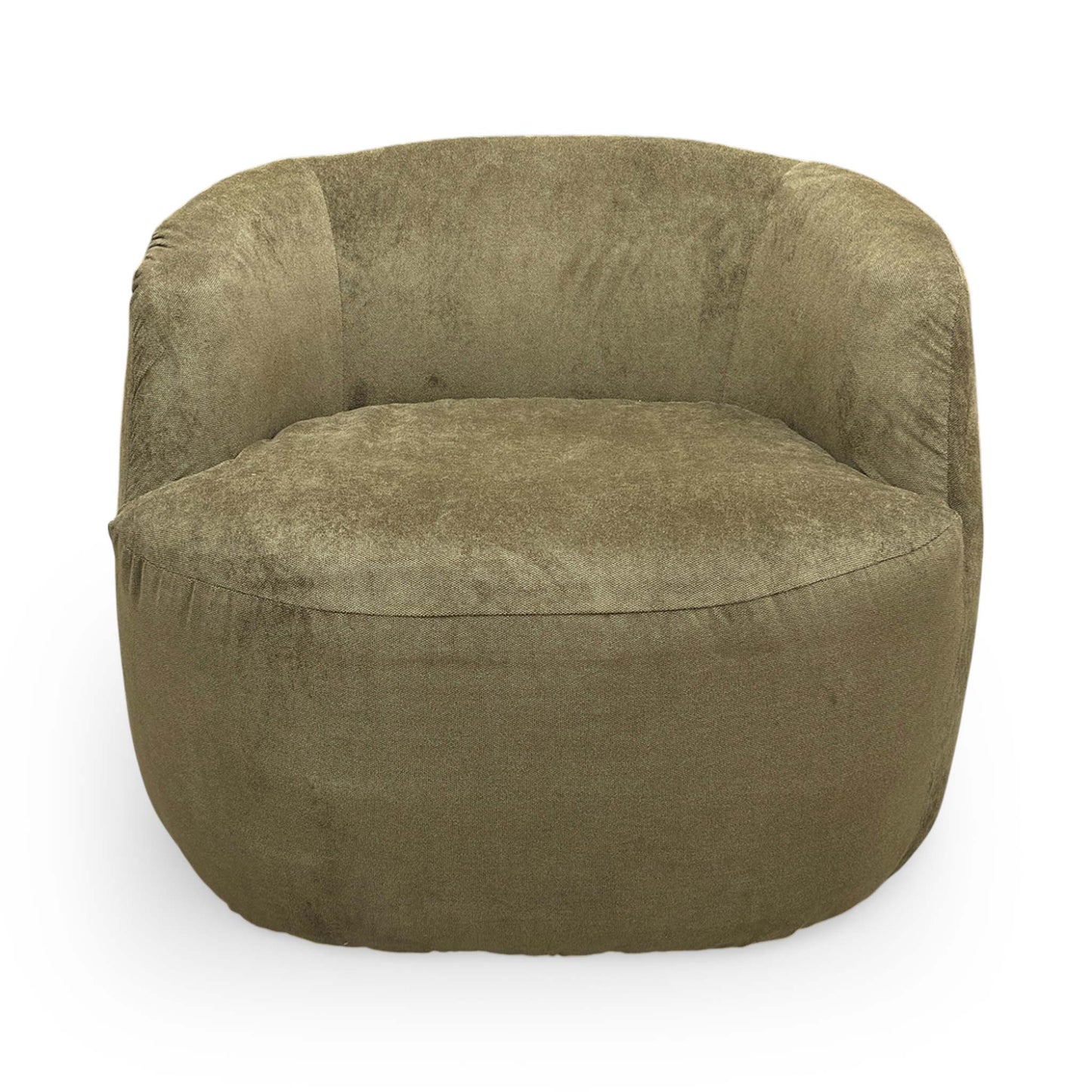 Front view of the Thornbrook ‘Terry’ swivel accent chair in soft sage green fabric.