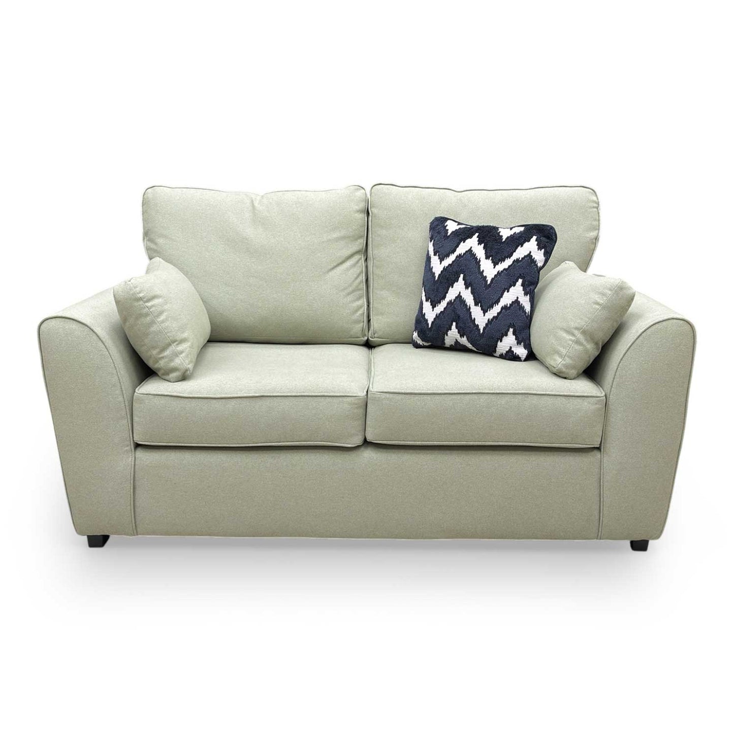 Front view of the Thornbrook ‘Julius’ 2-seater formal back sofa in sage green Cambridge fabric.
