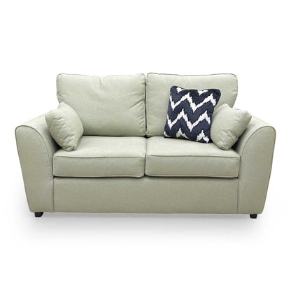 Front view of the Thornbrook ‘Julius’ 2-seater formal back sofa in sage green Cambridge fabric.